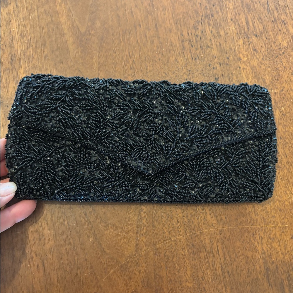 La Regale Black Beaded Clutch